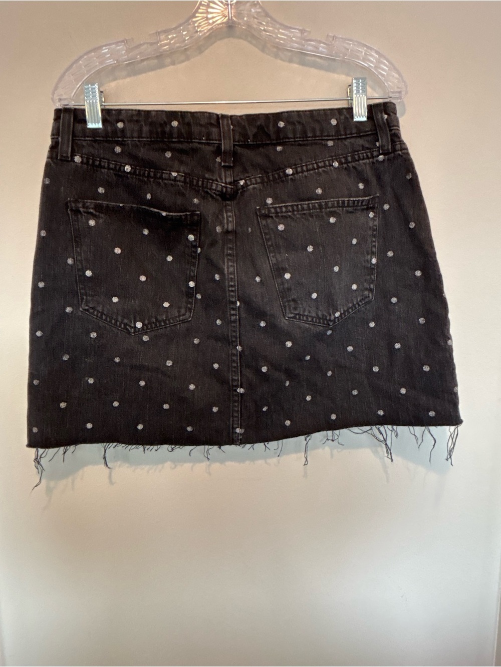 NWT Current/Elliott Black Denim Mini Skirt with White Polka Dots 32 - Picture 2 of 4